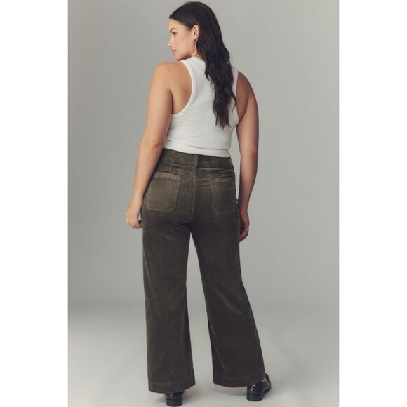 NWT Size 32 -Maeve The Colette Cropped Wide-Leg Corduroy Pants MOSS (NWT US$138) - Picture 7 of 16